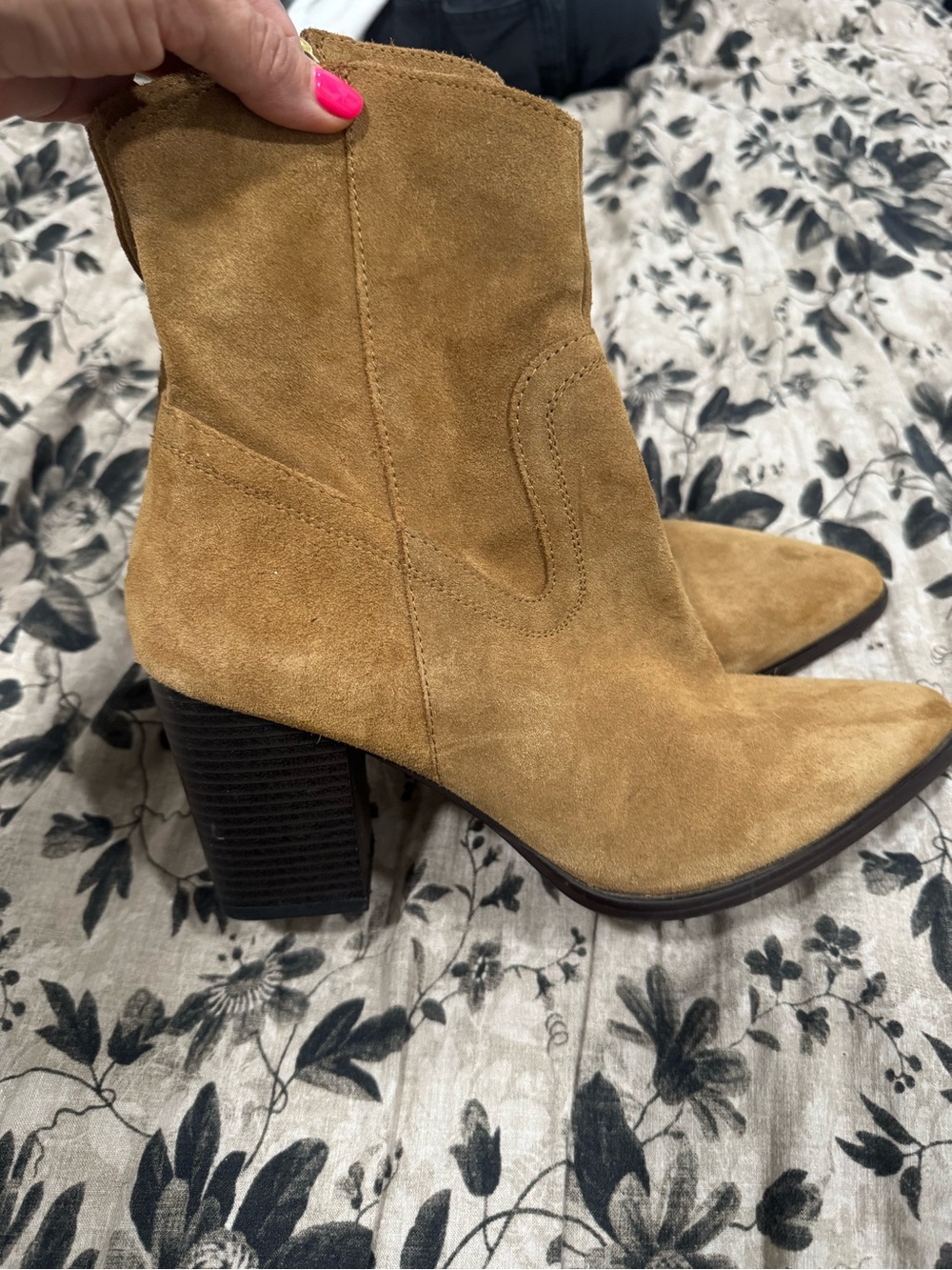 Mango MNG Suede Ankle Boots Tan Camel Pointed Toe Block Heel EU 41 - Picture 4 of 7